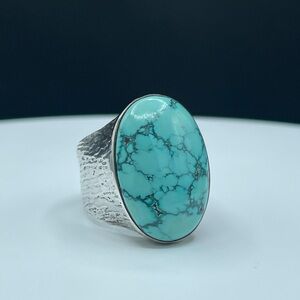 Natural Turquoise Sterling Silver Men’s Ring (Size 10)